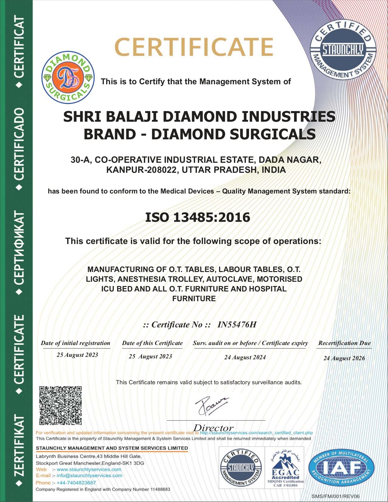 ISO 13485:2016 Certificate